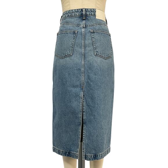 Grlfrnd 'Robin' Blue Cotton Midi Pencil Skirt Size 28 - Picture 3 of 5